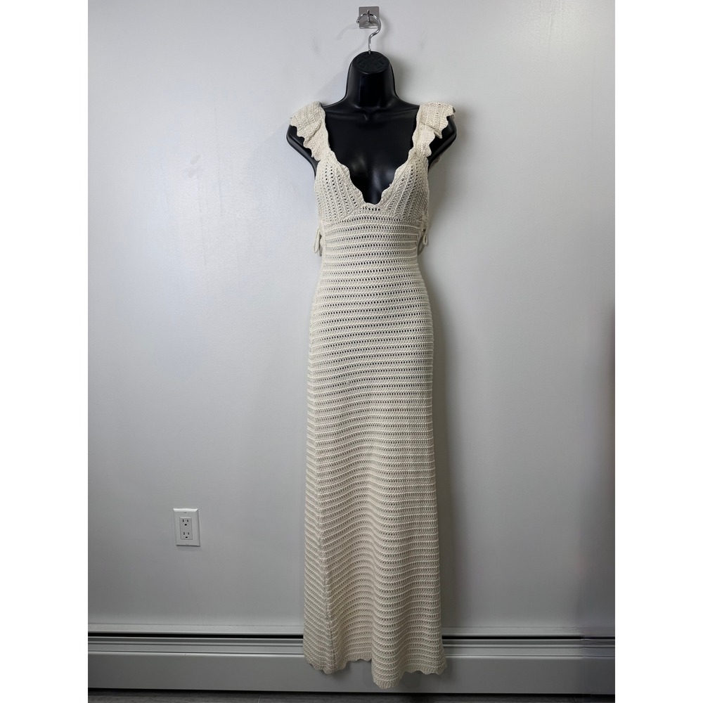 Meshki Perpetua Knit Contrast Maxi Dress Ruffle Open Back XS